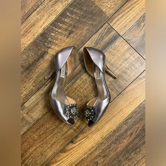BADGLEY MISCHKA WOMENS BRIDAL DARK SILVER PUMP HEEL SIZE 6 - Picture 7 of 9